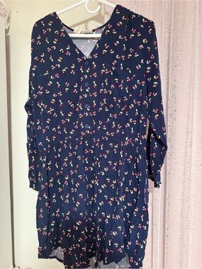 Mimi Chica Navy Blue Cherry Print Button Front Top